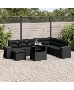 vidaXL vidaXL 9-cz. zestaw wypoczynkowy do ogrodu, z poduszkami, czarny Dārza mēbeļu komplekti