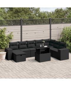 vidaXL vidaXL 9-cz. zestaw wypoczynkowy do ogrodu, z poduszkami, czarny Dārza mēbeļu komplekti