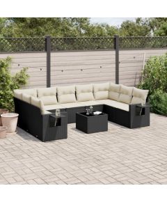 vidaXL vidaXL 10-cz. zestaw wypoczynkowy do ogrodu, poduszki czarny rattan PE Dārza mēbeļu komplekti