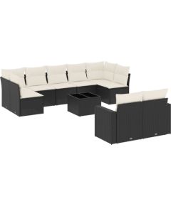 vidaXL vidaXL 10-cz. zestaw wypoczynkowy do ogrodu, poduszki czarny rattan PE Dārza mēbeļu komplekti