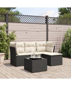 vidaXL vidaXL 5-cz. zestaw wypoczynkowy do ogrodu, poduszki, czarny rattan PE Dārza mēbeļu komplekti