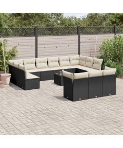 vidaXL vidaXL 14-cz. zestaw wypoczynkowy do ogrodu, poduszki czarny rattan PE Dārza mēbeļu komplekti