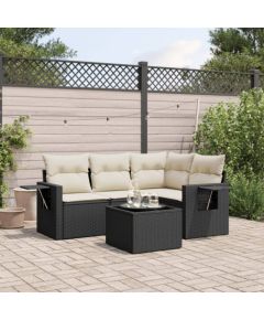 vidaXL vidaXL 5-cz. zestaw wypoczynkowy do ogrodu, poduszki, czarny rattan PE Dārza mēbeļu komplekti