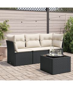 vidaXL vidaXL 4-cz. zestaw wypoczynkowy do ogrodu, poduszki, czarny rattan PE Dārza mēbeļu komplekti