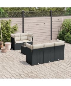 vidaXL vidaXL 6-cz. zestaw mebli ogrodowych z poduszkami, czarny polirattan Dārza mēbeļu komplekti