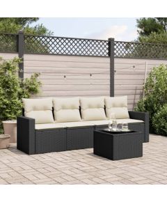 vidaXL vidaXL 5-cz. zestaw wypoczynkowy do ogrodu, poduszki, czarny rattan PE Dārza mēbeļu komplekti