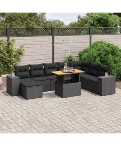 vidaXL vidaXL 9-cz. zestaw wypoczynkowy do ogrodu, z poduszkami, czarny Dārza mēbeļu komplekti