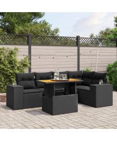 vidaXL vidaXL 6-cz. zestaw mebli ogrodowych z poduszkami, czarny polirattan Dārza mēbeļu komplekti