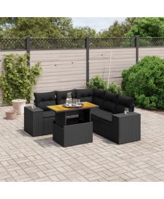 vidaXL vidaXL 6-cz. zestaw mebli ogrodowych z poduszkami, czarny polirattan Dārza mēbeļu komplekti