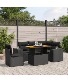 vidaXL vidaXL 6-cz. zestaw mebli ogrodowych z poduszkami, czarny polirattan Dārza mēbeļu komplekti