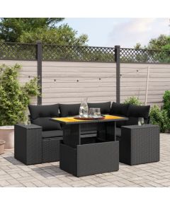 vidaXL vidaXL 5-cz. zestaw wypoczynkowy do ogrodu, poduszki, czarny rattan PE Dārza mēbeļu komplekti