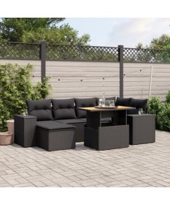 vidaXL vidaXL 7-cz. zestaw wypoczynkowy do ogrodu, z poduszkami, czarny Dārza mēbeļu komplekti