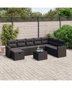 vidaXL vidaXL 9-cz. zestaw wypoczynkowy do ogrodu, z poduszkami, czarny Dārza mēbeļu komplekti