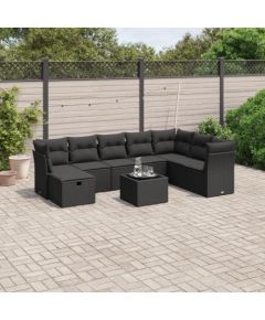 vidaXL vidaXL 9-cz. zestaw wypoczynkowy do ogrodu, z poduszkami, czarny Dārza mēbeļu komplekti