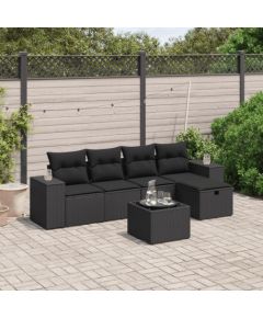 vidaXL vidaXL 6-cz. zestaw mebli ogrodowych z poduszkami, czarny polirattan Dārza mēbeļu komplekti