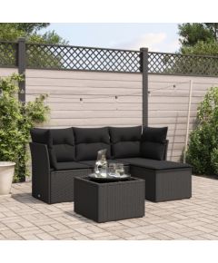 vidaXL vidaXL 5-cz. zestaw wypoczynkowy do ogrodu, poduszki, czarny rattan PE Dārza mēbeļu komplekti