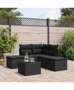 vidaXL vidaXL 6-cz. zestaw mebli ogrodowych z poduszkami, czarny polirattan Dārza mēbeļu komplekti