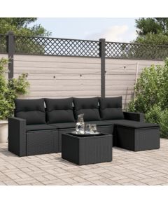 vidaXL vidaXL 6-cz. zestaw mebli ogrodowych z poduszkami, czarny polirattan Dārza mēbeļu komplekti