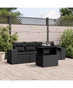 vidaXL vidaXL 5-cz. zestaw wypoczynkowy do ogrodu, poduszki, czarny rattan PE Dārza mēbeļu komplekti