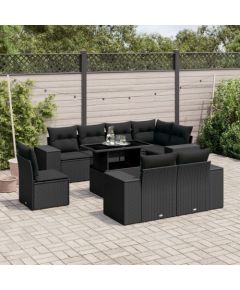 vidaXL vidaXL 9-cz. zestaw wypoczynkowy do ogrodu, z poduszkami, czarny Dārza mēbeļu komplekti