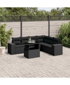 vidaXL vidaXL 7-cz. zestaw wypoczynkowy do ogrodu, z poduszkami, czarny Dārza mēbeļu komplekti