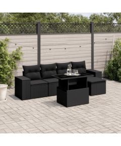 vidaXL vidaXL 6-cz. zestaw mebli ogrodowych z poduszkami, czarny polirattan Dārza mēbeļu komplekti