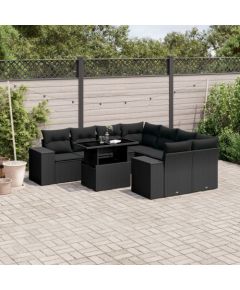 vidaXL vidaXL 9-cz. zestaw wypoczynkowy do ogrodu, z poduszkami, czarny Dārza mēbeļu komplekti