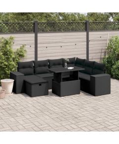 vidaXL vidaXL 8-cz. zestaw wypoczynkowy do ogrodu, z poduszkami, czarny Dārza mēbeļu komplekti