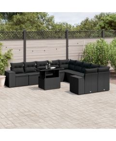 vidaXL vidaXL 11-cz. zestaw wypoczynkowy do ogrodu, poduszki czarny rattan PE Dārza mēbeļu komplekti