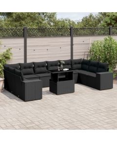 vidaXL vidaXL 11-cz. zestaw wypoczynkowy do ogrodu, poduszki czarny rattan PE Dārza mēbeļu komplekti