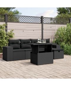 vidaXL vidaXL 6-cz. zestaw mebli ogrodowych z poduszkami, czarny polirattan Dārza mēbeļu komplekti