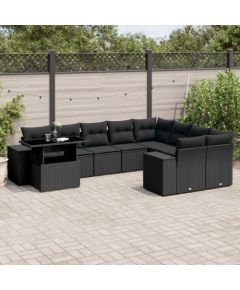 vidaXL vidaXL 10-cz. zestaw wypoczynkowy do ogrodu, z poduszkami, czarny Dārza mēbeļu komplekti