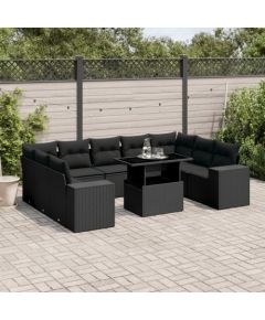 vidaXL vidaXL 10-cz. zestaw wypoczynkowy do ogrodu, z poduszkami, czarny Dārza mēbeļu komplekti