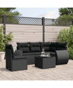 vidaXL 6-cz. zestaw mebli ogrodowych z poduszkami, czarny polirattan Dārza mēbeļu komplekti