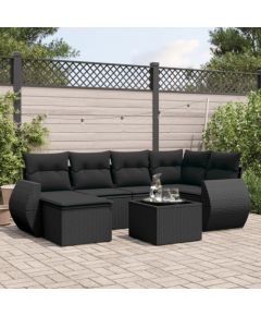 vidaXL vidaXL 7-cz. zestaw wypoczynkowy do ogrodu, z poduszkami, czarny Dārza mēbeļu komplekti