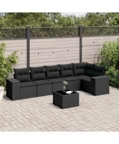 vidaXL vidaXL 7-cz. zestaw wypoczynkowy do ogrodu, z poduszkami, czarny Dārza mēbeļu komplekti