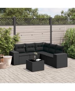 vidaXL vidaXL 6-cz. zestaw mebli ogrodowych z poduszkami, czarny polirattan Dārza mēbeļu komplekti