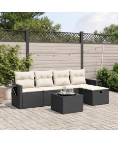 vidaXL vidaXL 6-cz. zestaw mebli ogrodowych z poduszkami, czarny polirattan Dārza mēbeļu komplekti