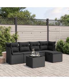 vidaXL vidaXL 6-cz. zestaw mebli ogrodowych z poduszkami, czarny polirattan Dārza mēbeļu komplekti