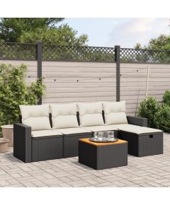 vidaXL vidaXL 6-cz. zestaw mebli ogrodowych z poduszkami, czarny polirattan Dārza mēbeļu komplekti