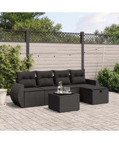 vidaXL vidaXL 6-cz. zestaw mebli ogrodowych z poduszkami, czarny polirattan Dārza mēbeļu komplekti