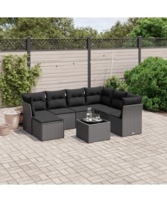 vidaXL vidaXL 8-cz. zestaw wypoczynkowy do ogrodu, z poduszkami, czarny Dārza mēbeļu komplekti