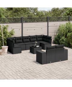vidaXL vidaXL 10-cz. zestaw wypoczynkowy do ogrodu, poduszki czarny rattan PE Dārza mēbeļu komplekti