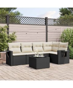 vidaXL vidaXL 6-cz. zestaw mebli ogrodowych z poduszkami, czarny polirattan Dārza mēbeļu komplekti