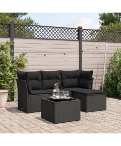 vidaXL vidaXL 5-cz. zestaw wypoczynkowy do ogrodu, poduszki, czarny rattan PE Dārza mēbeļu komplekti