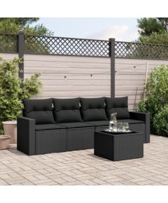 vidaXL vidaXL 5-cz. zestaw wypoczynkowy do ogrodu, poduszki, czarny rattan PE Dārza mēbeļu komplekti
