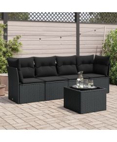 vidaXL vidaXL 5-cz. zestaw wypoczynkowy do ogrodu, poduszki, czarny rattan PE Dārza mēbeļu komplekti