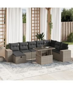 vidaXL vidaXL 9-cz. zestaw mebli ogrodowych, poduszki, jasnoszary polirattan Dārza mēbeļu komplekti