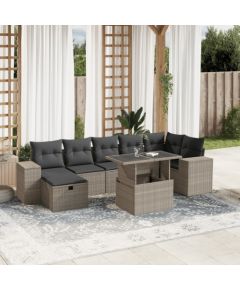 vidaXL vidaXL 8-cz. zestaw mebli ogrodowych, poduszki, jasnoszary polirattan Dārza mēbeļu komplekti