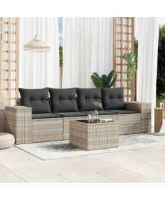 vidaXL vidaXL 5-cz. zestaw mebli do ogrodu, poduszki, jasnoszary rattan PE Dārza mēbeļu komplekti